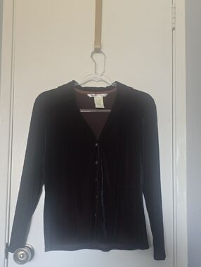 Max Studio Black Velvet Button-Front Blouse